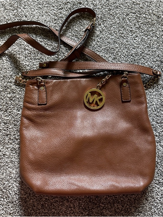 Michael Kors Handbags - MICHAEL KORS Brown Pebbled Leather Gold Chain Handle Shoulder Bag